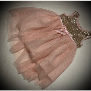 Girls Blueberi Boulevard Formal Dress 12 Months Pink Gold Sequin party princess